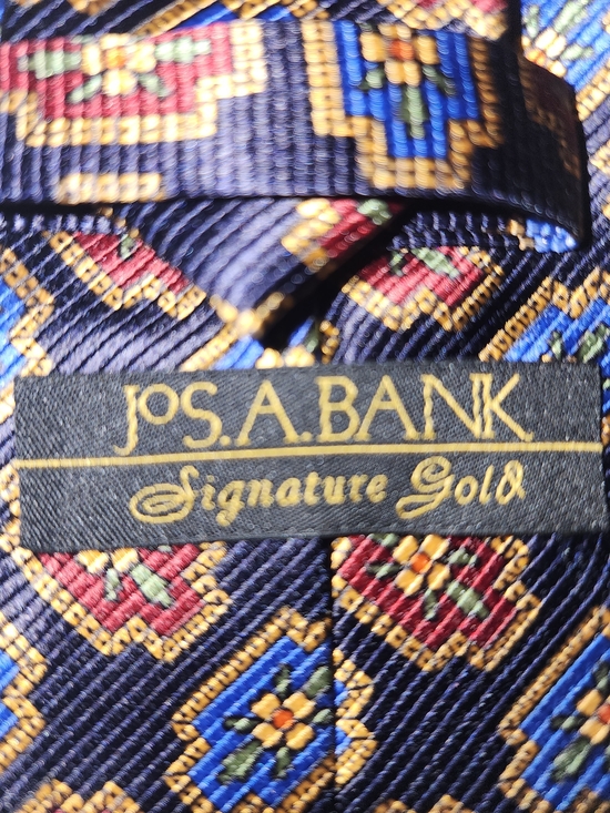 Jos. A. Bank Other - Jos. A. Bank Navy Silk Tie with Gold, Red, Blue & Green Geometric Motif